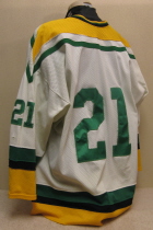 1992-93 Jesse Monell #21 Worn by Sioux City native Jesse Monell. Jesse played three seasons for the Musketeers. This on is from the 92-93 season. NNOB, USHL chest patch, this one is made by Althletic Sewing and is sixed XXL.