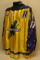 This one was worn by Matt crandell during the 200-7-08 season. Has USHL Teir 1 patch on right chest and Alternate A on right. Made by OT this is a size 56.
