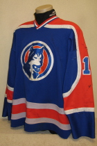 North Iowa Huskies Blue #10. Based in Mason City, Iowa, the Huskies final season was the 98-99 campaign. I am still researching this one and would guess this one was worn during the early/mid 90's. Any additional information you can provide would be great!!!