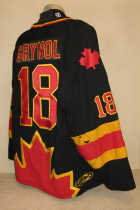 Thunder Bay Flyers Aaron Grynol 99-00 Black #18 This one was worn during the final season for the Flyers. This one is made by CCM, no size tag. 