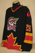 Thunder Bay Flyers Bradley Bartlett 99-00 Black #26 This one was worn during the final season for the Flyers. This one is made by CCM, no size tag. 
