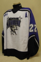Tri-City Storm 2002-03/ 2003-04 Tom Pohl Worn 2 seasons by Tom Pohl. This second season was the USHL's 25 Year anniversary season (logo patch on back hem). Tri-City was the regular season Anderson Cup winners, also placing a league record 17 players into the D1 hockey ranks. However, lost the Clark Cup to an underdog Waterloo BlackHawks. Made by AK Sports, great wear.