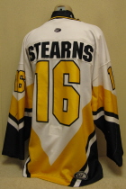 Tulsa Crude white #16 2001-02 This one was worn by Andrew Sterns during the one and only USHL season for the Crude. It is manufactured by OT Sports.