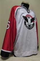 Waterloo BlackHawks #16 2001-02 White This one was worn during the 2001-02 season by Zac Headrick. Has tons of wear as it was used for this and the previous season. Manufactured by SP, it is size 56. 