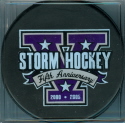 This one was available through he team store, it commemorates the first five seasons for the Storm based in Kearney, NE. Previously located in Minnesota (St. Paul/Twin City) the Vulcans were one of the League's original teams.