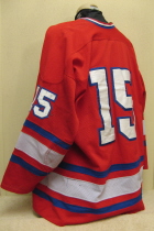 Dubuque Fighting Saints Red # 15 The last season for this style jersey was probably 98-99 season. It is number 15 and has NNOB, it also has the old style USHL chest crest. Any additional information from you would be great!!!