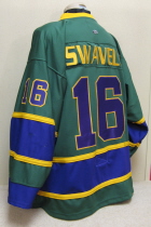 This jersey was worn during the 2007-08 season by Jon Swavely. These were worn the first half of the season as a alternate jersey. They were auctioned off at the mid-point of the season. Made by OT this is a size 56.