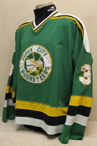 91-92 Chris Frescoln This 3 green jersey was worn during the 91-92 season by Defenseman Chris Frescoln. NOB, sized XL. Nice wear.