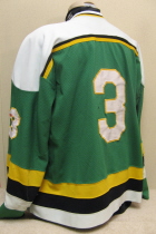 91-92 Chris Frescoln This 3 green jersey was worn during the 91-92 season by Defenseman Chris Frescoln. NOB, sized XL. Nice wear.