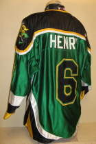 Dryden Henry #6 Green 1999-2000. Worn during the 99-00 season by Dryden Henry. Shoulder patches, NOB & USHL chest crest. Great looking 