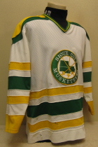 Paul Warden 80-81 & 81-82 These are from the first and second seasons of Sioux City USHL Junior A hockey. Worn briefly by Blair Swain, after a trade, Paul Warden wore this jersey for the remainder of the season as well as the complete next season. Made by Harv-Al Athletic Mfg. It is a sized 