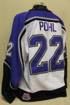 Tri-City Storm 2002-03/ 2003-04 Tom Pohl Worn 2 seasons by Tom Pohl. This second season was the USHL's 25 Year anniversary season (logo patch on back hem). Tri-City was the regular season Anderson Cup winners, also placing a league record 17 players into the D1 hockey ranks. However, lost the Clark Cup to an underdog Waterloo BlackHawks. Made by AK Sports, great wear.