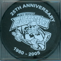 2004-05 season. Pictured is a Bucs Give-a-Way 25th Season anniversary puck with a Dr. Pepper logo on the reverse.